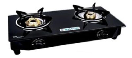 MILTON Premium 2 Burner Black Manual Ignition LPG Glass Top Gas Stove 