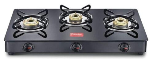 Prestige IRIS Toughened Glass-Top 3 Brass Burner LPG Gas Stove